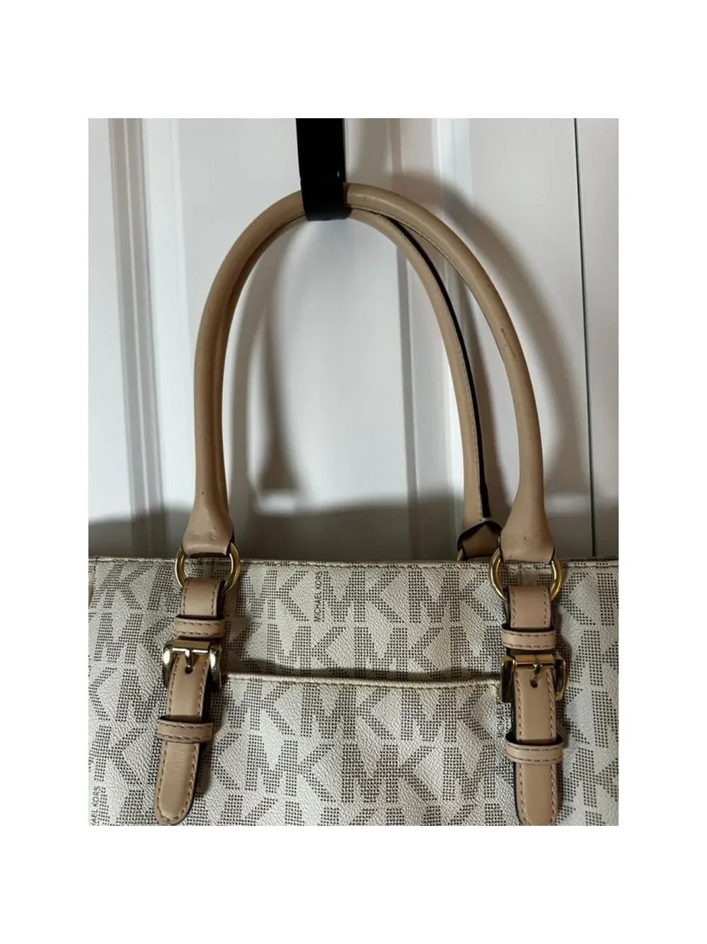 Women's Michael Kors White & Beige Monogram Tote Bag, One Size